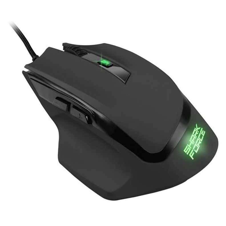 Sharkoon SHARK FORCE II Black (optikai; 4200DPI; Pixart PMW3519 chip; harisnyázott kábel) fekete gamer egér