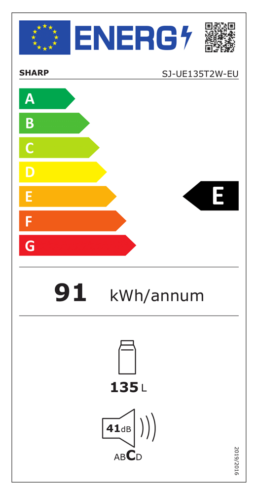 Sharp SJ-UE135T2W-EU fehér, egyajtós, Hűtő:135L, hűtőszekrény