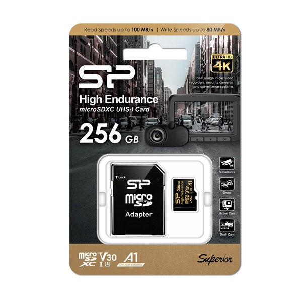 Silicon Power 256GB SD micro High Endurance (SDXC Class 10 UHS-I U1) memória kártya adapterrel