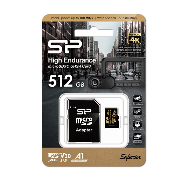 Silicon Power 512GB SD micro High Endurance (SDXC Class 10 UHS-I U1) memória kártya adapterrel