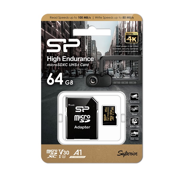 Silicon Power 64GB SD micro High Endurance (SDXC Class 10 UHS-I U1) memória kártya adapterrel