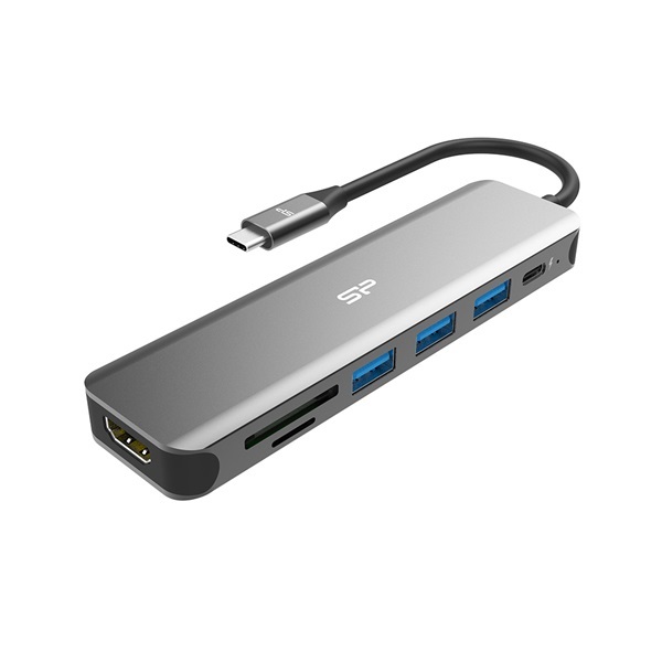 Silicon Power SPU3C07DOCSU200G HDMI/MicroSD/SD/USB3.0/Type-C fekete 7in1 USB-C HUB