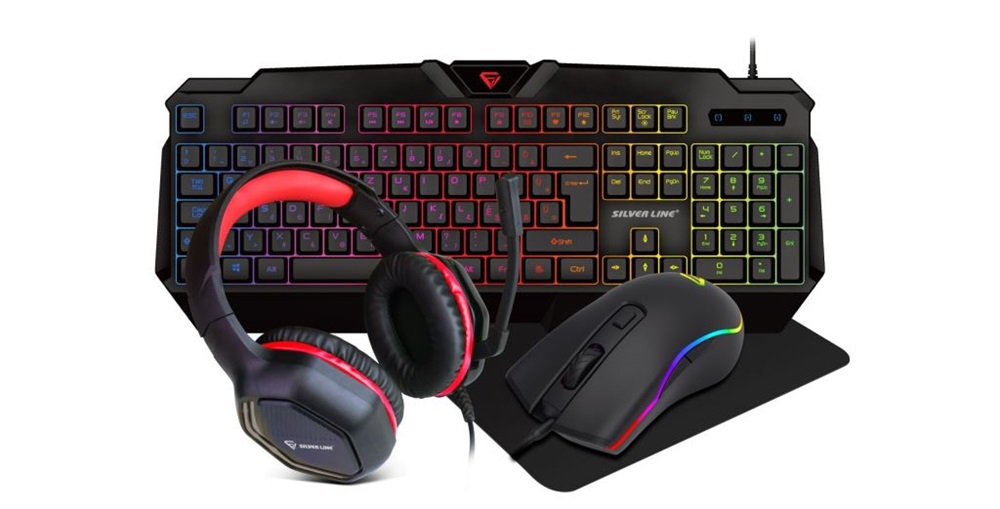 Silverline CM-120 billentyűzet + optikai egér + headset + egérpad gamer szett