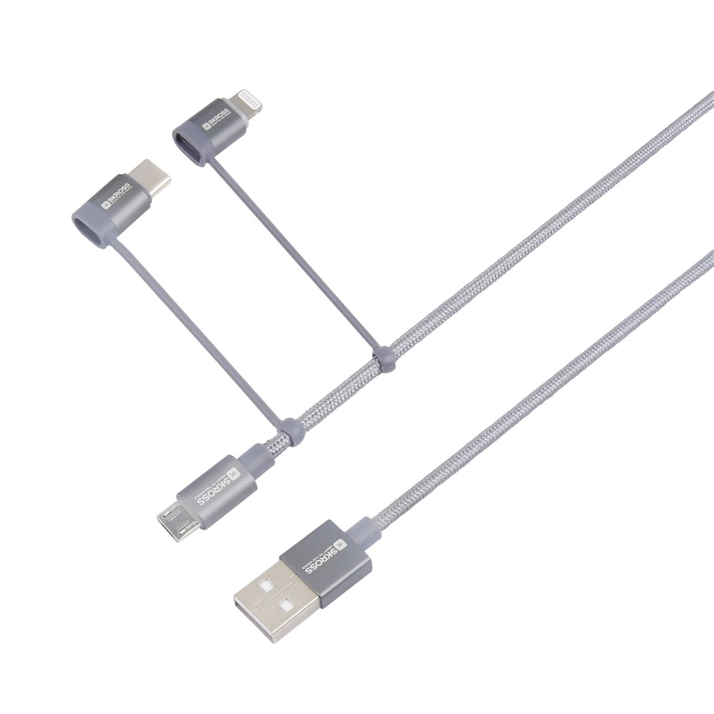 Skross 3IN1CABLE-120-STEEL 1,2m microUSB/Type-C/Lightning adat- és töltőkábel