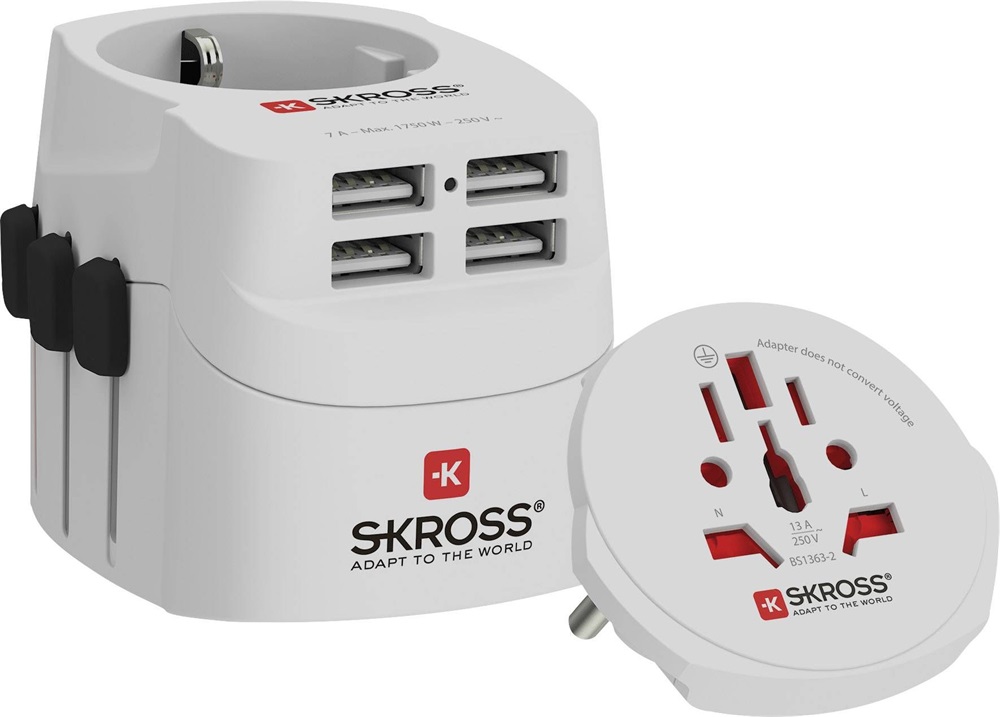 Skross PROLIGHTUSB-4XA 4xUSB töltő bemenettel földelt világutazó adapter