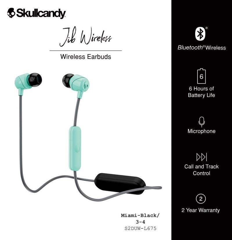 Skullcandy Jib Miami Bluetooth fekete/menta fülhallgató headset