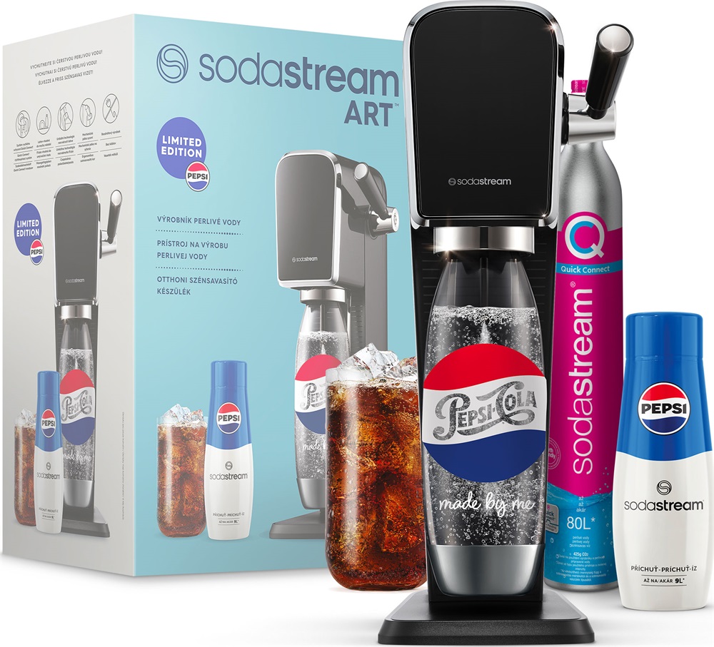 Sodastream SM  Art Black Pepsi megapack szódagép+patron+szénsavasító palack+Pepsi italkoncentrátum