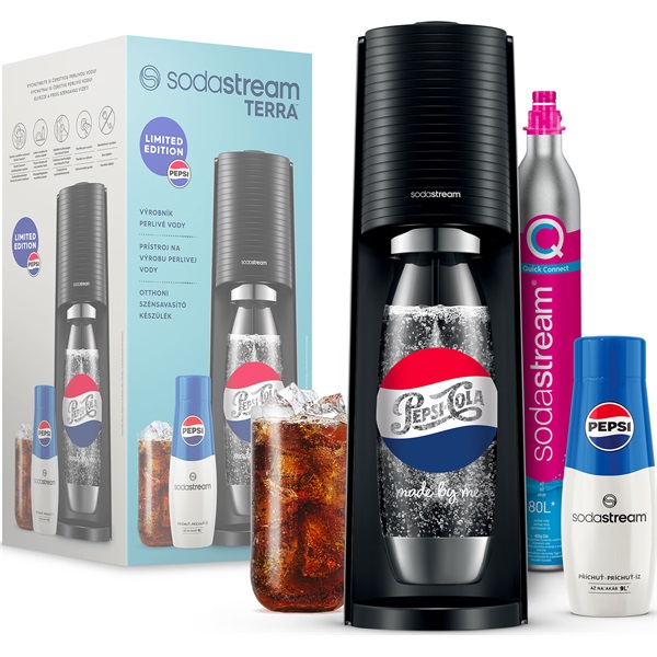 Sodastream SM Terra Black Pepsi megapack szódagép+patron+szénsavasító palack+Pepsi italkoncentrátum