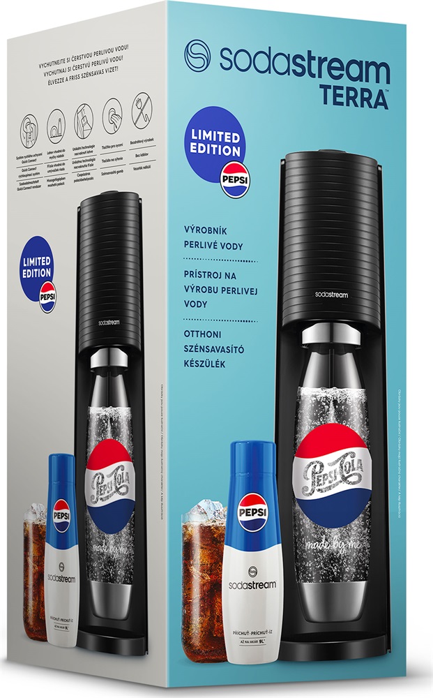 Sodastream SM Terra Black Pepsi megapack szódagép+patron+szénsavasító palack+Pepsi italkoncentrátum