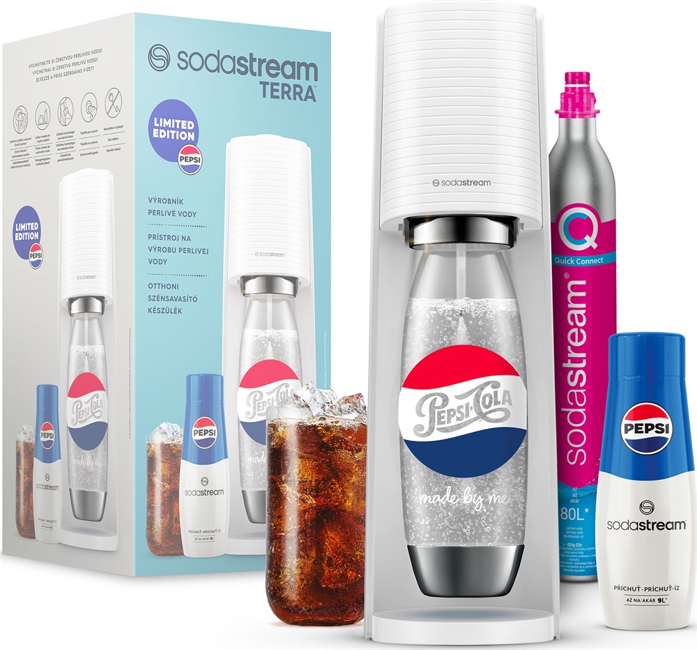 Sodastream SM  Terra White Pepsi megapack szódagép+patron+szénsavasító palack+Pepsi italkoncentrátum