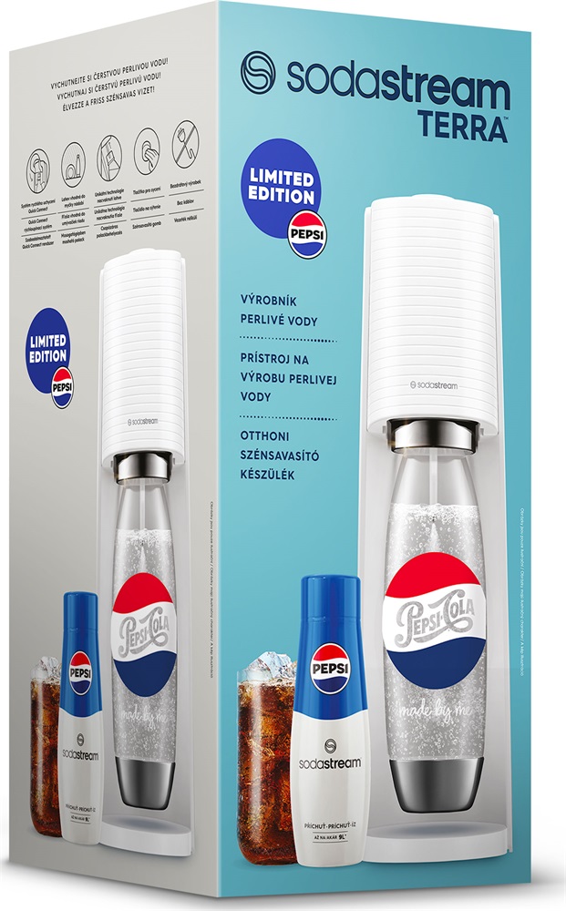 Sodastream SM  Terra White Pepsi megapack szódagép+patron+szénsavasító palack+Pepsi italkoncentrátum
