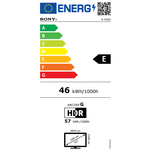 Sony 43" Bravia 3 K43S35BP 4K UHD Smart LED TV (Újracsomagolt)