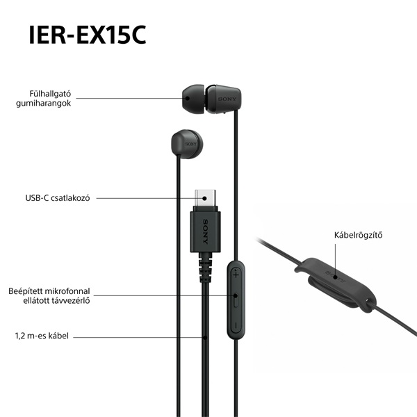 Sony IEREX15CB.CE7 USB Type-C vezetékes mikrofonos fekete fülhallgató