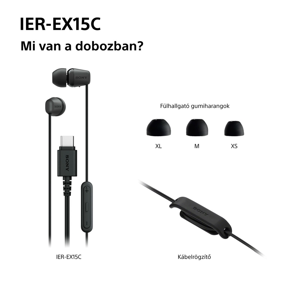 Sony IEREX15CB.CE7 USB Type-C vezetékes mikrofonos fekete fülhallgató