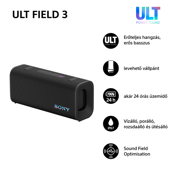 Sony ULT Field 3 fekete Bluetooth hangszoró