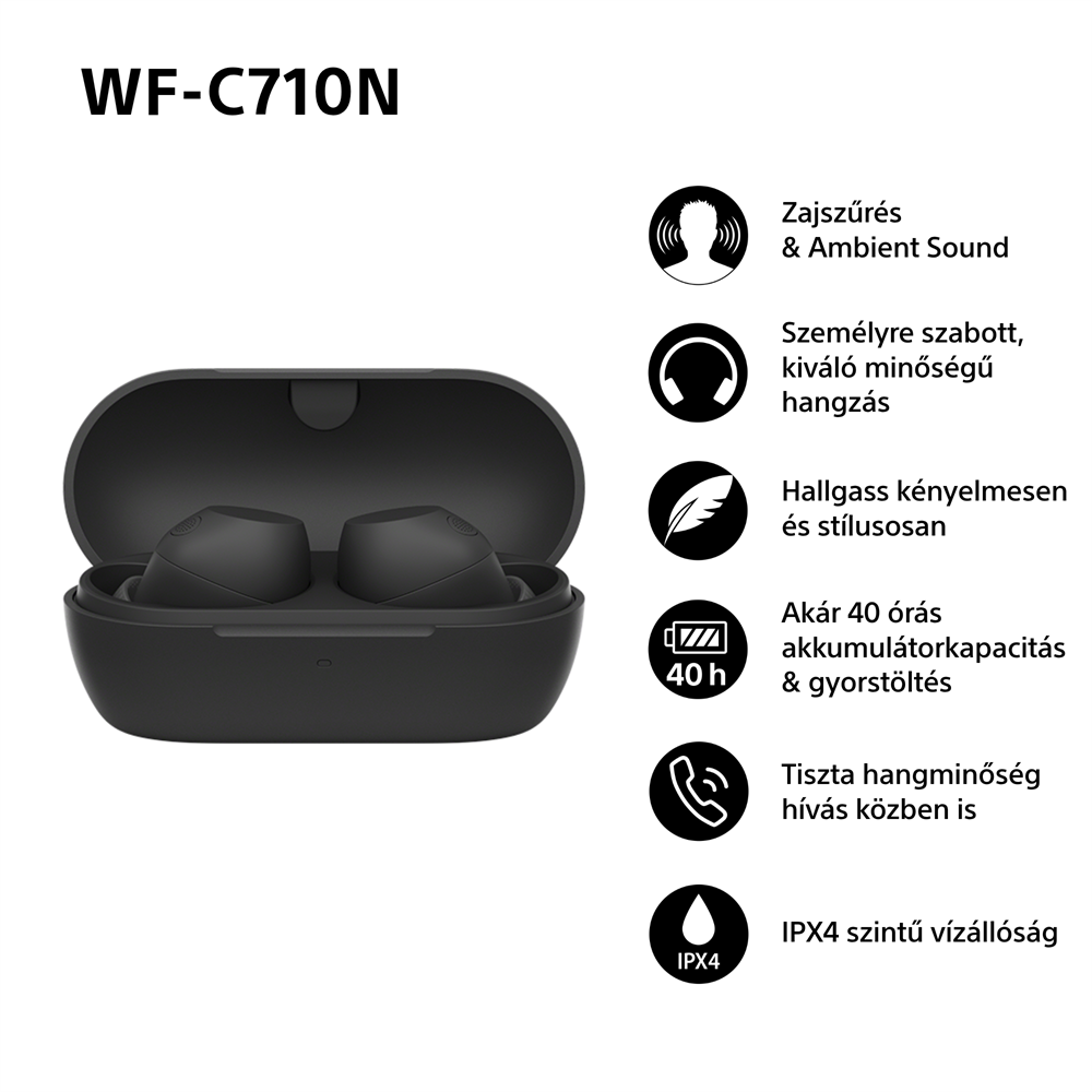 Sony WFC710 True Wireless Bluetooth zajszűrős fekete fülhallgató