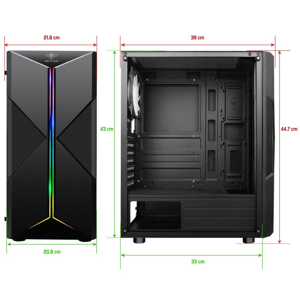 Spirit of Gamer CLONE 3 RGB fekete ablakos táp nélküli ATX ház