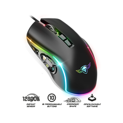 Spirit of Gamer ELITE-M30 (Optikai, 12800DPI, 10 gomb programozható, RGB, harisnyázott kábel) fekete egér