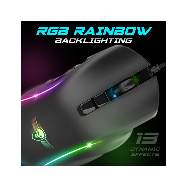Spirit of Gamer ELITE-M30 (Optikai, 12800DPI, 10 gomb programozható, RGB, harisnyázott kábel) fekete egér