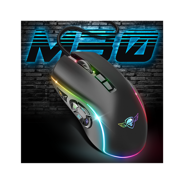 Spirit of Gamer ELITE-M30 (Optikai, 12800DPI, 10 gomb programozható, RGB, harisnyázott kábel) fekete egér