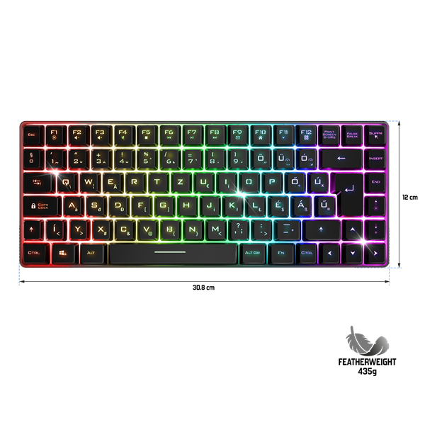 Spirit of Gamer ELITE K70 (TKL, 85 gomb,, RGB LED,USB, anti-ghost, fekete, magyar) vezeték nélküli billentyűzet
