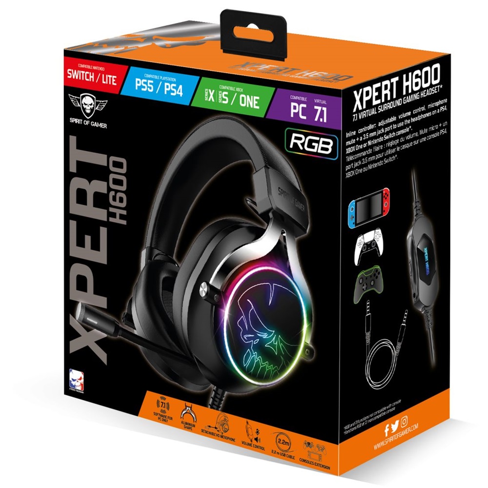 Spirit of Gamer MIC-XH600 7.1 fekete gamer headset