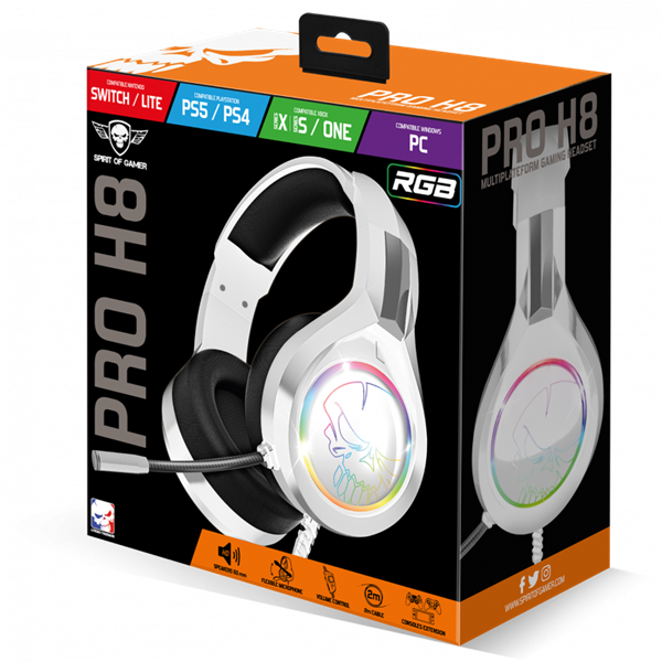 Spirit of Gamer PRO-H8 RGB fehér vezetékes gamer headset