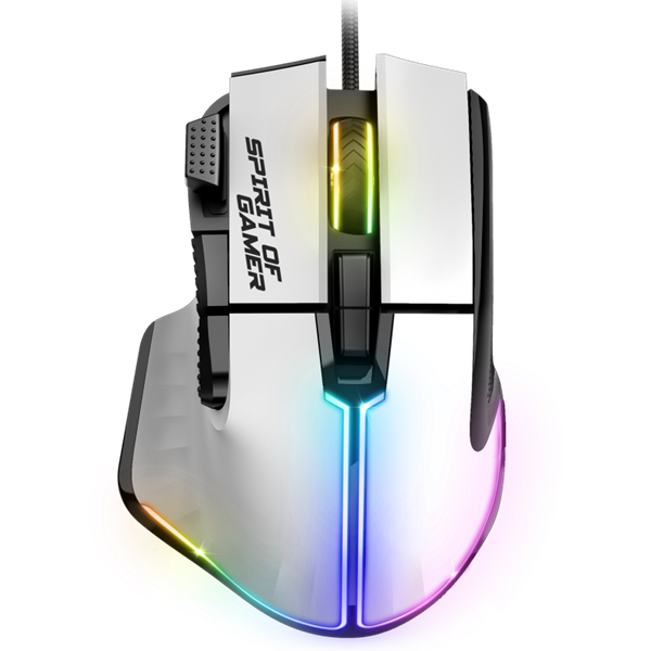 Spirit of Gamer PRO-M5 Arctic (Optikai, 12800DPI, 1000Hz, 8 gomb, harisnyázott kábel) fehér egér