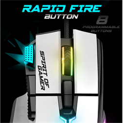 Spirit of Gamer PRO-M5 Arctic (Optikai, 12800DPI, 1000Hz, 8 gomb, harisnyázott kábel) fehér egér