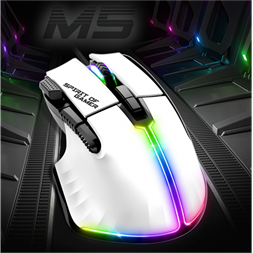 Spirit of Gamer PRO-M5 Arctic (Optikai, 12800DPI, 1000Hz, 8 gomb, harisnyázott kábel) fehér egér