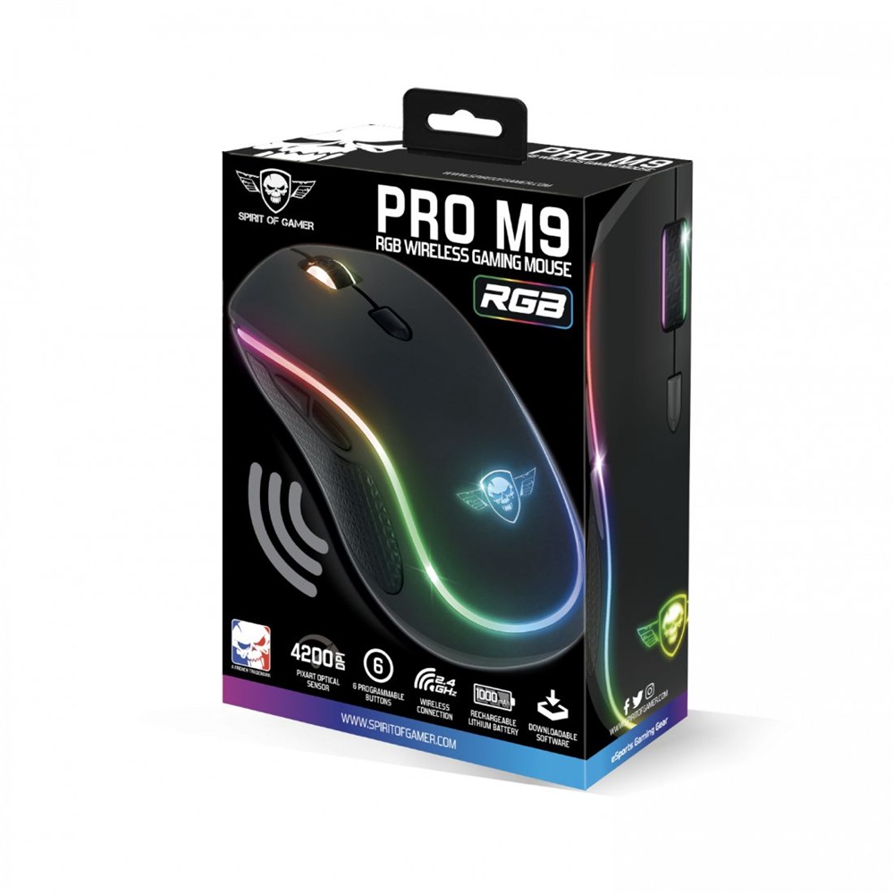Spirit of Gamer PRO-M9 4200DPI fekete vezeték nélküli gamer egér
