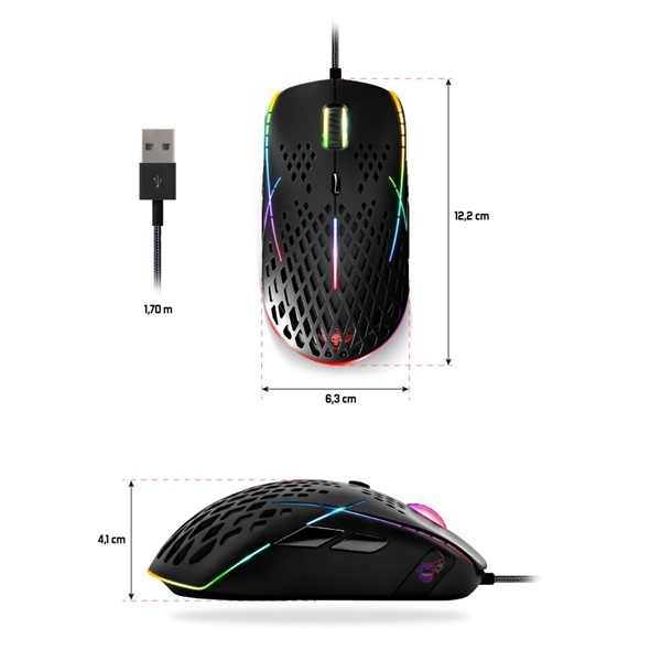 Spirit of Gamer S-XM100 RGB 12400DPI fekete gamer egér