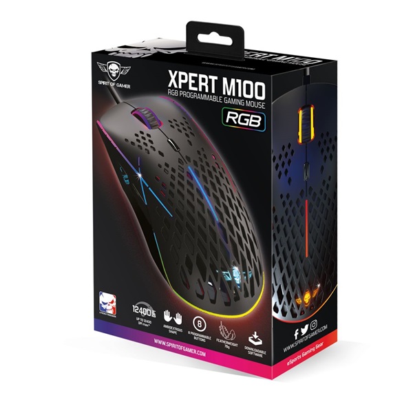 Spirit of Gamer S-XM100 RGB 12400DPI fekete gamer egér
