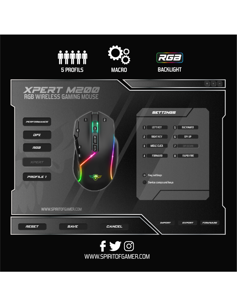 Spirit of Gamer XPERT-M200 vezeték nélküli fekete gamer egér