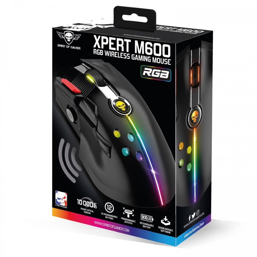 Spirit of Gamer XPERT-M600 12000DPI fekete vezeték nélküli gamer egér