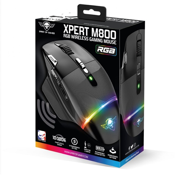 Spirit of Gamer XPERT-M800 10 000DPI vezeték nélküli fekete gamer egér