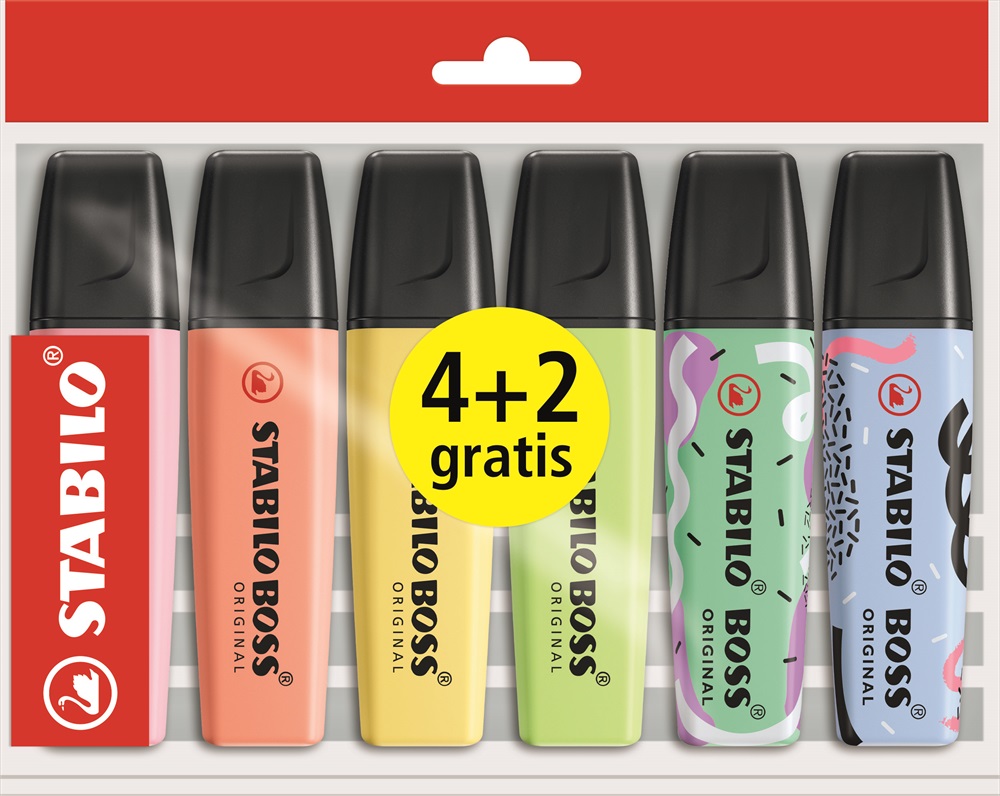Stabilo BOSS ORIGINAL 4 különböző pasztell szín + 2 db AJÁNDÉK Ju Schnee Limited Edition szövegkiemelő
