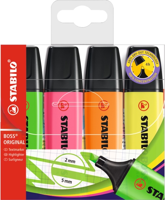 Stabilo BOSS ORIGINAL 4db-os vegyes színű szövegkiemelő