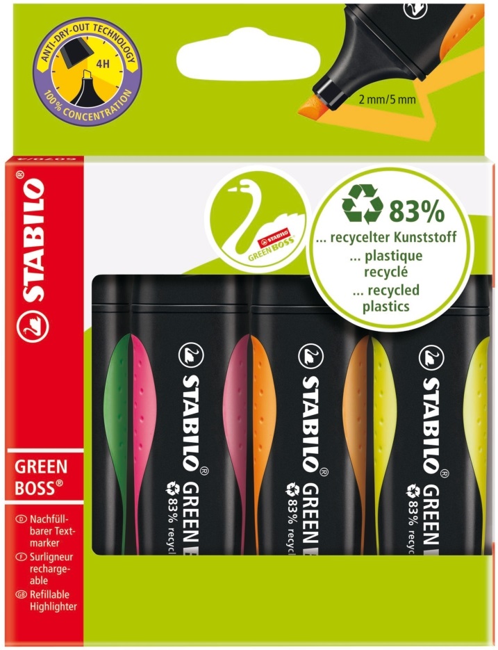 Stabilo Green Boss 4db-os vegyes színű szövegkiemelő