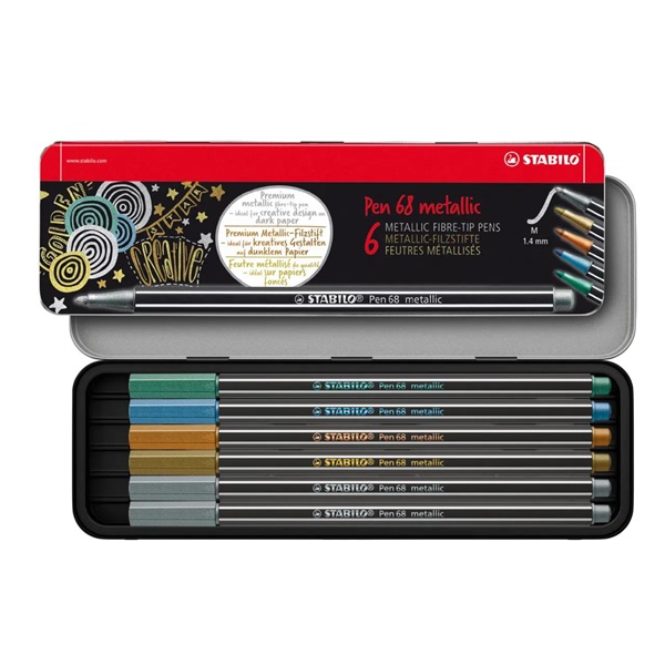 Stabilo Pen 68 Metallic fémdobozos 6 db-os rostirón készlet
