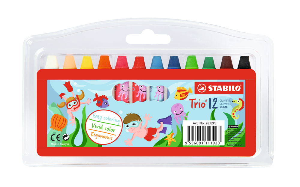 Stabilo Trio háromszögletű 12 db-os vegyes színű olajpasztell kréta készlet