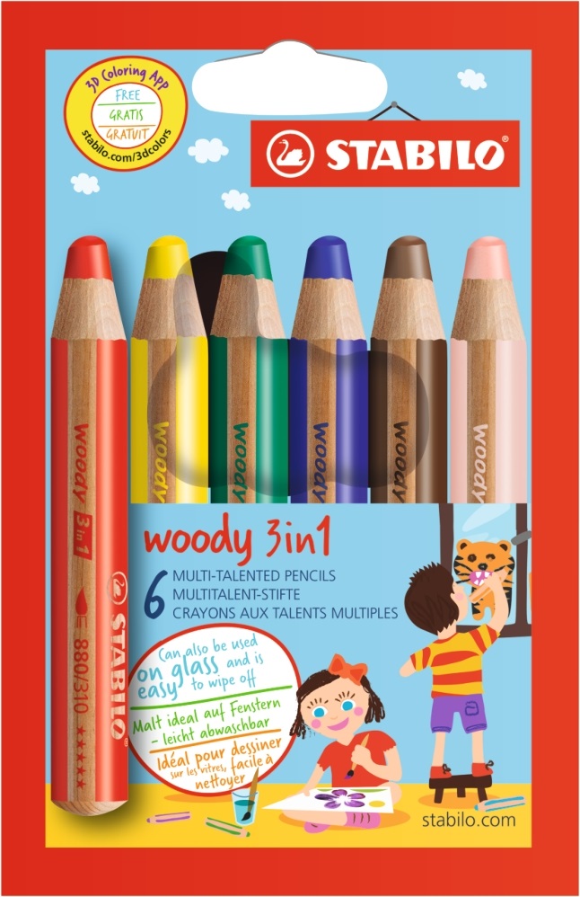 Stabilo Woody 6db-os 3in1 vegyes színű krétaceruza