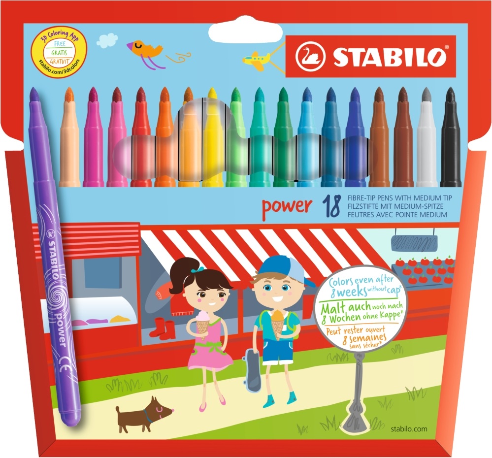Stabilo power 18db-os vegyes színű vastag filctoll készlet