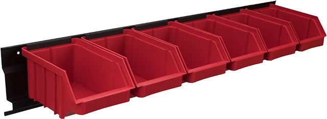 Stalflex BAR+6M-R falra szerelhető tárolósor 6 darab piros színű közepes méretű tárolódobozzal