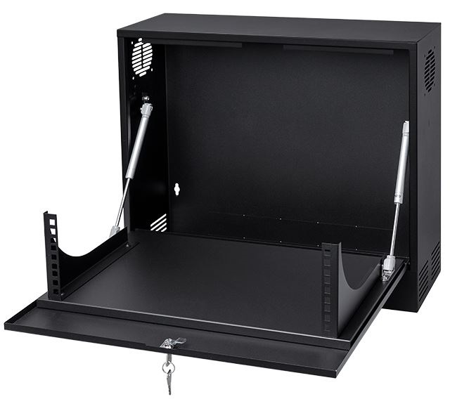 Stalflex CR19-3U-180-B 19" 3U 180mm mély fekete fém ajtós fali rack szekrény
