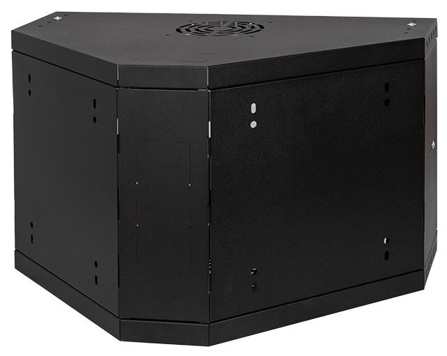 Stalflex CRC19-6U-330GB 19" 6U 330mm mély lapraszerelt fekete üveg ajtós fali rack sarokszekrény
