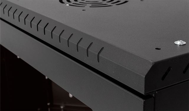 Stalflex CRC19-6U-330GB 19" 6U 330mm mély lapraszerelt fekete üveg ajtós fali rack sarokszekrény