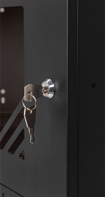 Stalflex CRC19-6U-330GB 19" 6U 330mm mély lapraszerelt fekete üveg ajtós fali rack sarokszekrény