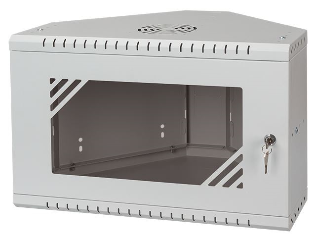 Stalflex CRC19-6U-330GG 19" 6U 330mm mély lapraszerelt szürke üveg ajtós fali rack sarokszekrény