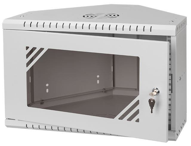Stalflex CRC19-6U-330GG 19" 6U 330mm mély lapraszerelt szürke üveg ajtós fali rack sarokszekrény